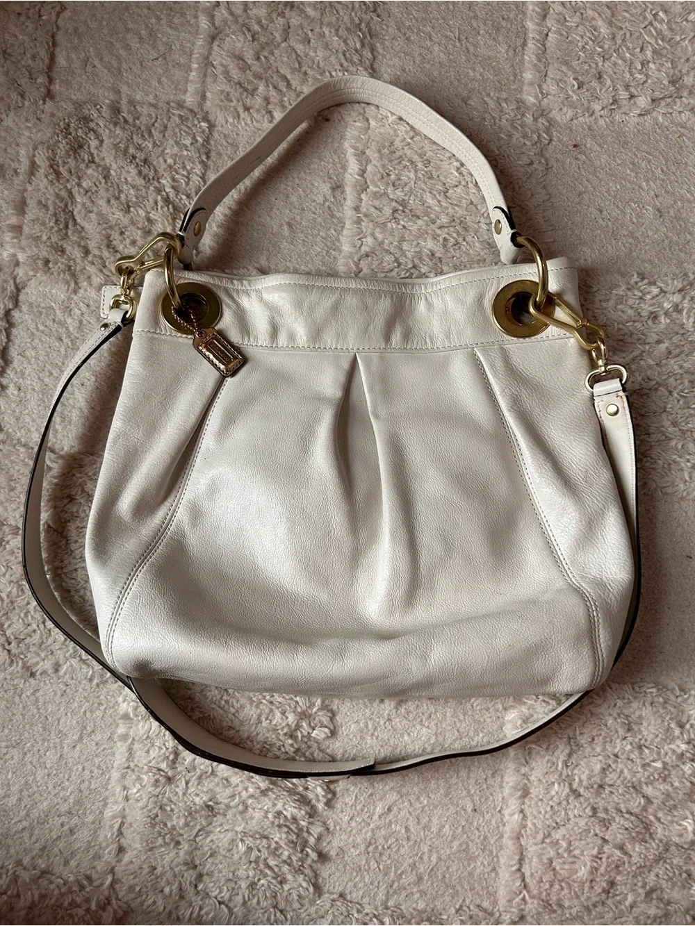 Vintage Coach Madison White Leather Shoulder Hobo Bag with Gold Hardware
